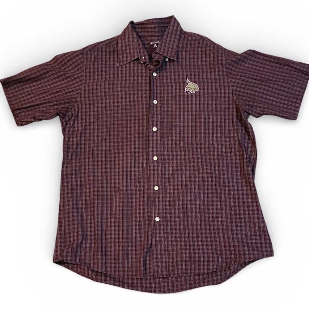 Texas State Bobcats Antiqua Plaid Button Down (Large)